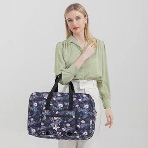Black Floral Printed Foldable Travel Duffel Bag Overnight Weekender Bag Carry On